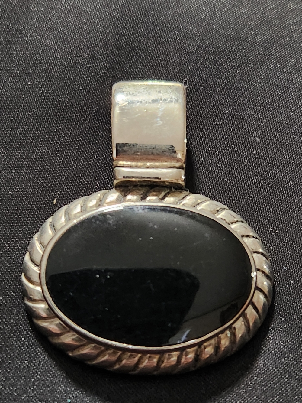 Silver Tone Black Onyx Oval Pendant